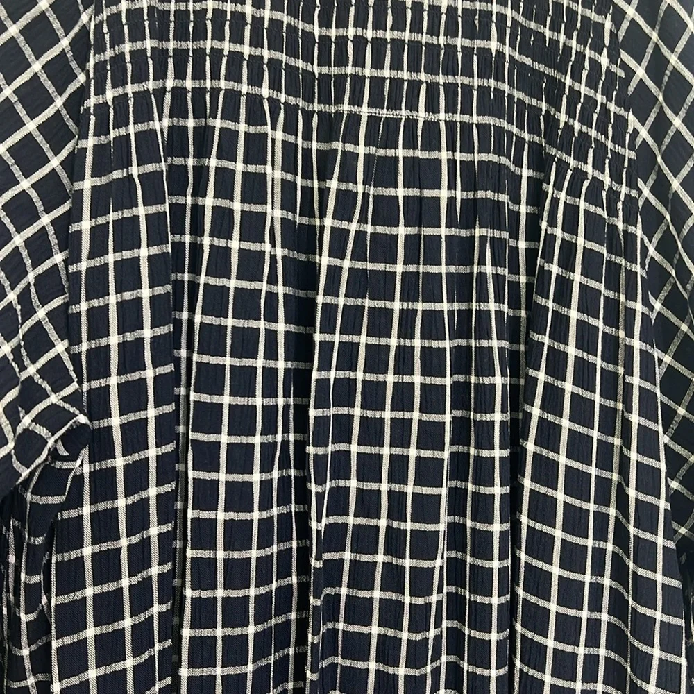 Anthropologie - Maeve Sara Navy Blue Windowpane Plaid Midi Dress Size Medium - Picture 15 of 15